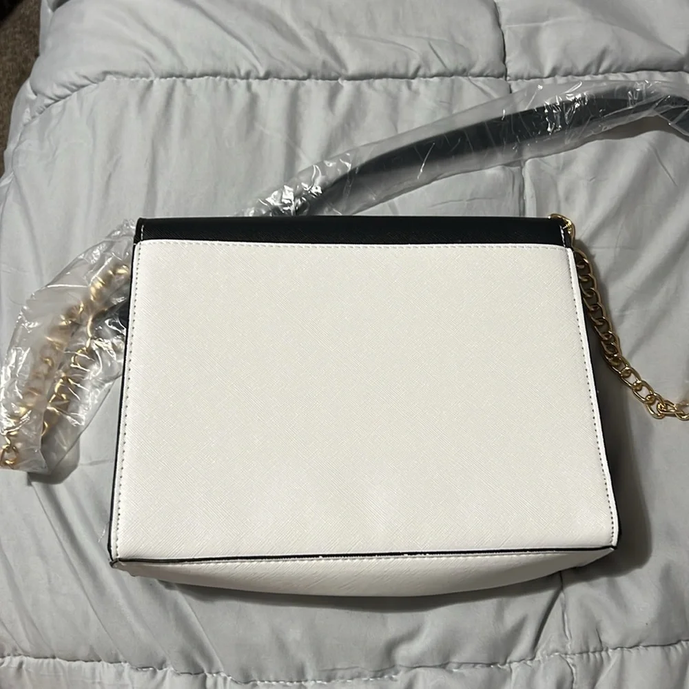 Ulu Black and White Crossbody Bag with Gold Chain - Picture 3 of 6